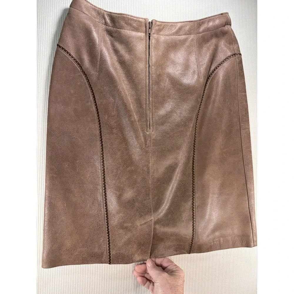 Cripple‎ Creek Women's Leather Skirt Brown Embroidered Sequin 6 Western Boho